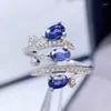 Cluster Anneaux Natural Real Blue Sapphire Anneau de luxe Style réglable de luxe 925 STERLING 0.4CT 3PCS Gemstone Fine bijoux Femmes L243332