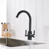 Robinets de cuisine couleur noire doubles mains rondes lavabos de salle de bain wall-in taps trou mélange mix water tap xt-13