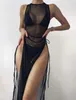 Modna siatka Sheer See Through Dress Bikini Cover Ups 2024 Seksowne kobiety stroje kąpielowe Wysokie powłoki Koronkowe Kąpki kąpielowe Kąpiel