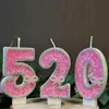 5st ljus Sparkly Pink Birthday Candle Childrens födelsedagsljus Första födelsedagsflickan Party Decoration Number Cake Topper