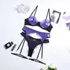 Ensemble sexy ellolace lingerie pornographic denterie patchwork sensual exotic sets transparent bra sous-vêtements 3 pièces jarretières hot intime q240511