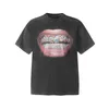 24ss Summer Oversize USA Jesus Mouth Print Washed Vintage Tee Fashion Men's Short Sleeve Skateboard Tshirt Women Clothes Casual Cotton T shirts 0513