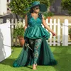 Nigerian African Jumpsuit Evening Dress With Handmade Flowers Lace Crystal prom Evening Party Dresses plus size vestidos formale 283S