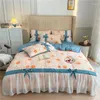 Set di biancheria da letto arancione copripiumino set di coperture per la principessa coreana in pizzo foglio di foglio di foglio di filowcase 4pc oversize