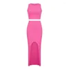 Work Dresses Selling Women's Two-piece Set 2024 Summer Solid Color Round Neck Tank Top Side Open Half Skirt