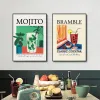 Retro koktajl plakaty sok sok alkohol napoje alkohol Mojito Bramble Wall Art Canvas Malowanie zdjęć do baru do wystroju domu w kuchni