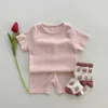 Kleidungssets 2023 neues massives Baby-Kleidungsstück Baby Kurzarm T-Shirt+Kurzärmeler Sommer-Baumwoll-Pyjamas 2-teiliger Baby Setl240513