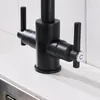 Robinets de cuisine couleur noire doubles mains rondes lavabos de salle de bain wall-in taps trou mélange mix water tap xt-13