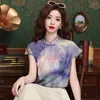 Blusas femininas 2024 Chiffon Summer Blouse Casual Moda Chinesa Tops Tie Tye Printing Camisa de mangas curtas