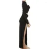 Casual Dresses Sexy Cut Out High Split Dress 2024 Fashion Elegant Long Sleeve Hollow Night Club Party for Women