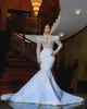 ASO EBI 2024 Biała syrenka sukienki ślubne z koralikami koronkowe vintage długie rękawy suknie ślubne sukienka ZJ002