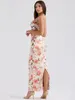 Robes décontractées suninheart mode Summer Long Fête 2024 Pink Peony Print Maxi Robe élégante Spaghetti Strap de mariage Femmes '