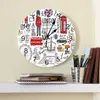 Corloges murales Graffiti British London Culture Cartoon Doodle Clock Wall Clock Horloge silencieuse DÉCOR DÉCOR