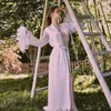 Accueil Vêtements Femme Feather Sleeve Long Bathrobe solide Summer Summer Robe Dravo Lace V cou Kimono Satin avec des ceintures Robe pour femme