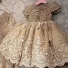 2021 Gold Champagne Flower Girls Robes Bijoual Couc Capes Cap