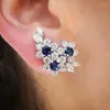 Stud Earrings Gorgeous Women's With Blue/White Round CZ Luxury Female For Wedding Engagement Party Brilliant Jewelry