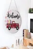 ノベルティアイテム交換可能な季節の赤いトラックウェルカムドアサイン木製ラウンドハンガーリース農家の家の装飾の看板8714567