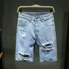 Skinny Graphic Ripped Male Denim Shorts Multi Color Slim Mens Short Jeans Pants Luxury Designer Trend Y2K Streetwear Spanx 240511