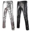 Herrenhosen Herren eng sitzende glänzende goldene schwarze PU -Lederhose Motorradmänner Nachtclub Stage Pantsl2405