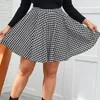 Plus Size Black And White Houndstooth Print Summer Elegant Flared Skirt Women Elastic Waist Casual Mini Skirt Large Size 6XL 7XL 240513