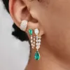 Stud Ny Teardrop Green CZ Tassel Chain Earrings Colorful Birthstone Cubic Zirconia Gold Gorgeous Double Sided Smycken J240513