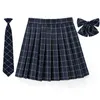 Jupe à plis à carreaux avec cravate bowtie xs 5xl harajuku preppy mini uniformes scolaires japonais filles jupe kawaii 240508