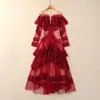 409 XXXXL 2024 MILAN RUNWAY SURES Spring Crew Szyj Silk Silk Mid Mid Calf Róż Solid Marka Sukienka dla kobiet w stylu Modna wysokiej jakości sh