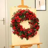 Dekorativa blommor Röda bärkransar för ytterdörrkrans konstgjord torkad blomma firar Thanksgiving julkluster Decore