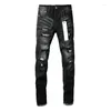 Pantaloni da donna 2024 viola roca jeans jeans di alta qualità riparazione nera in difficoltà