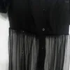 Robes décontractées Sexy Mesh Black Robe Splicing Splicing pour femmes 2024 Été à manches à manches à manches à lacets à la mode
