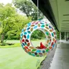 Yinns - mangeur d'oiseaux en verre en mosaïque suspendu avec verre de couleur ovale, décoration de jardin extérieure, 6,5 pouces (environ 16,5 centimètres)
