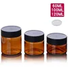Amber Pet Plastic Cosmetic Jars Face Hand Lotion Cream flessen met zwarte schroefdop 60 ml 100 ml 120 ml EJPOQ WRUG
