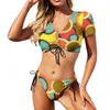 Kvinnors badkläder sexig retro mod bikinis set orangy 70s tryck bikini baddräkt kvinnor press upp justerbar badan anpassad baddräkt stor storlek