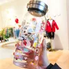 Water Bottles 1L Large Bottle High Borosilicate Glass Drinking Doodle Character Cups With Handle Portable Outdoor Travel