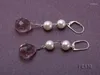 Boucles d'oreilles à goujons bijoux de perles uniques 7,5 mm blancs d'eau douce lavande en forme de lavande en forme de drop