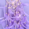 Figurine decorative Girl Heart Purple Feather Tapestry with Light Wall Ornaments Lace Ribbons Girl Room Door Decor