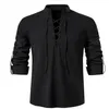 Maglietta da uomo a v-shirt maniche lunghe a maniche lunghe camicia da uomo in pizzo anteriore 240508