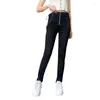 Jeans pour femmes femmes sexy taille haute zipper skinny croix croix bandage long pantalon crayon en denim slim pantalon stretch