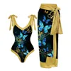 Women's Swimwear 2024 One-piece Swimsuit Multi-color Print Cover Buttocks Sunscreen Gauze Skirt Two-piece Bikini Woman
