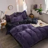 Bedding Sets 2024 Magic Velvet Fleece Set 4pcs/set Stripe Duvet Cover Flat Sheet Pillowcase AB Side Flannel Winter Warm Bed Linen