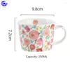 Tazze da 250 ml di tazza di caffè a microonde Valica Ceramica creativa Ceramica Europea Cartoon Flower Pattern Graduation Misura