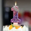 5pcs Bougies numéro 8 Cougies Décoration de gâteau pour les filles Bougies d'anniversaire paillettes princesse couronne Numéro de couronne joyeux anniversaire Fournitures