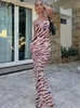 Abiti casual di base Hugcitar 2024 Mesh zebra Stampa Slipsle senza schienale Sexy S attraverso Maxi Dress Summer Women Elegant Outfit Beach Vacation Y2K Y240509