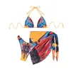 Swimwear féminin Femmes Flower Print Swwears Girl 3 Pieces Split Bathing Fissure Été Halters Swimming Female High Cut Bassuits X5QF