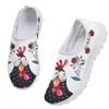Chaussures décontractées Instantarts Cartoon drôle Rooster / Poulet Print pour femmes Locs Floral White Summer Mesh Zapatos Planos