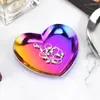 Figurines décoratives en métal coloré en acier inoxydable Miroir de miroir de coeur Assiette de fruits de la forme de coeur