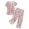 Women's Two Piece Pants Women Silky Pajamas Print Set With V Neck Wide Leg 2 Mother Grandmother Sleepwear For