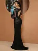 Runway Dresses Luxury Black Mermaid aftonklänningar med löstagbar tåg V Neck spets paljetter Prom Dress LongepleS Custom Made Made