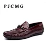 Buty swobodne pjcmg męskie oryginalne skórzane wsuwane krokodyl design mokasy