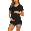 春と秋のファッションソリッドカラーラウンドネック母乳育児妊娠中の女性のTシャツ